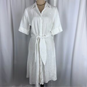 Lauren Ralph Lauren Tie-Front Optic White Wakana Linen Shirt Dress Sz 14 EUC